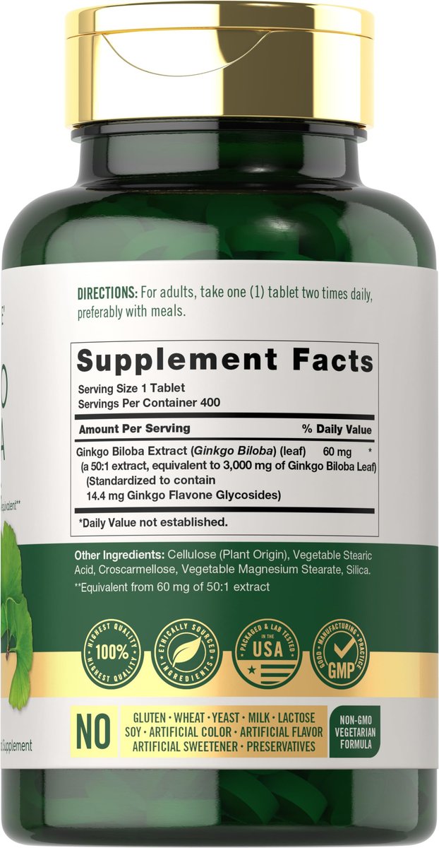 Carlyle Ginkgo Biloba | 400 Tabletten | Nicht-GVO, Glutenfreies pflanzliches Nahrungsergänzungsmittel
