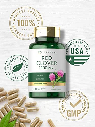 Carlyle Rotklee Kapseln | 200 Stück | Trifolium Pratense | Rotklee-Blütenextrakt | Nicht-GVO, Glutenfrei