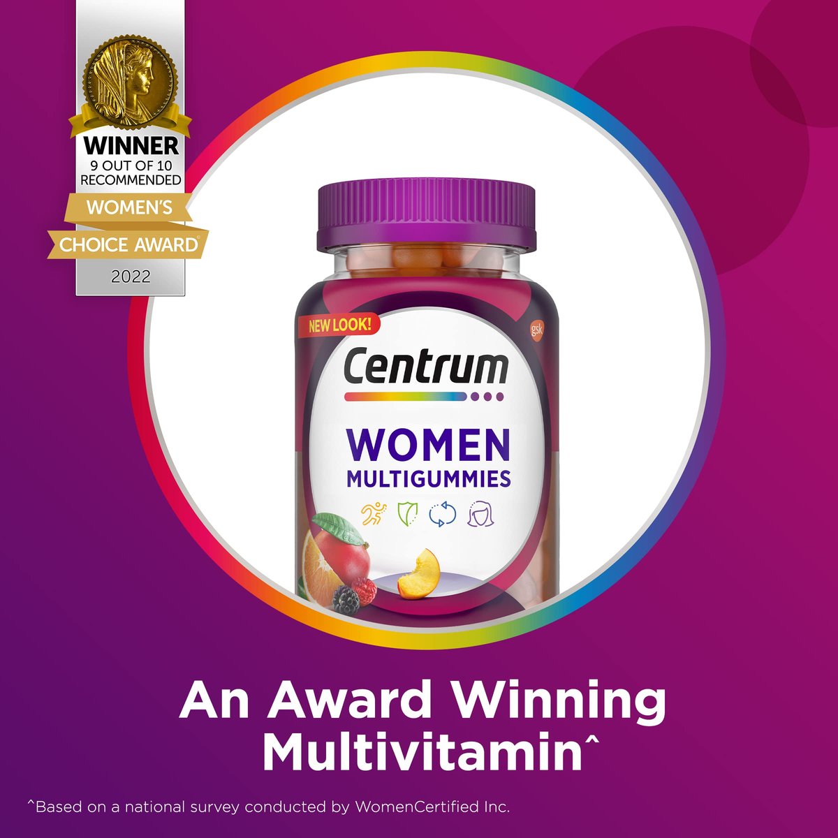 Centrum MultiGummies Gummimultivitamin für Frauen, Multivitamin-/Multimineral-Ergänzung mit Vitamin D3, B und Antioxidantien, gemischter Fruchtgeschmack – 170 Stück