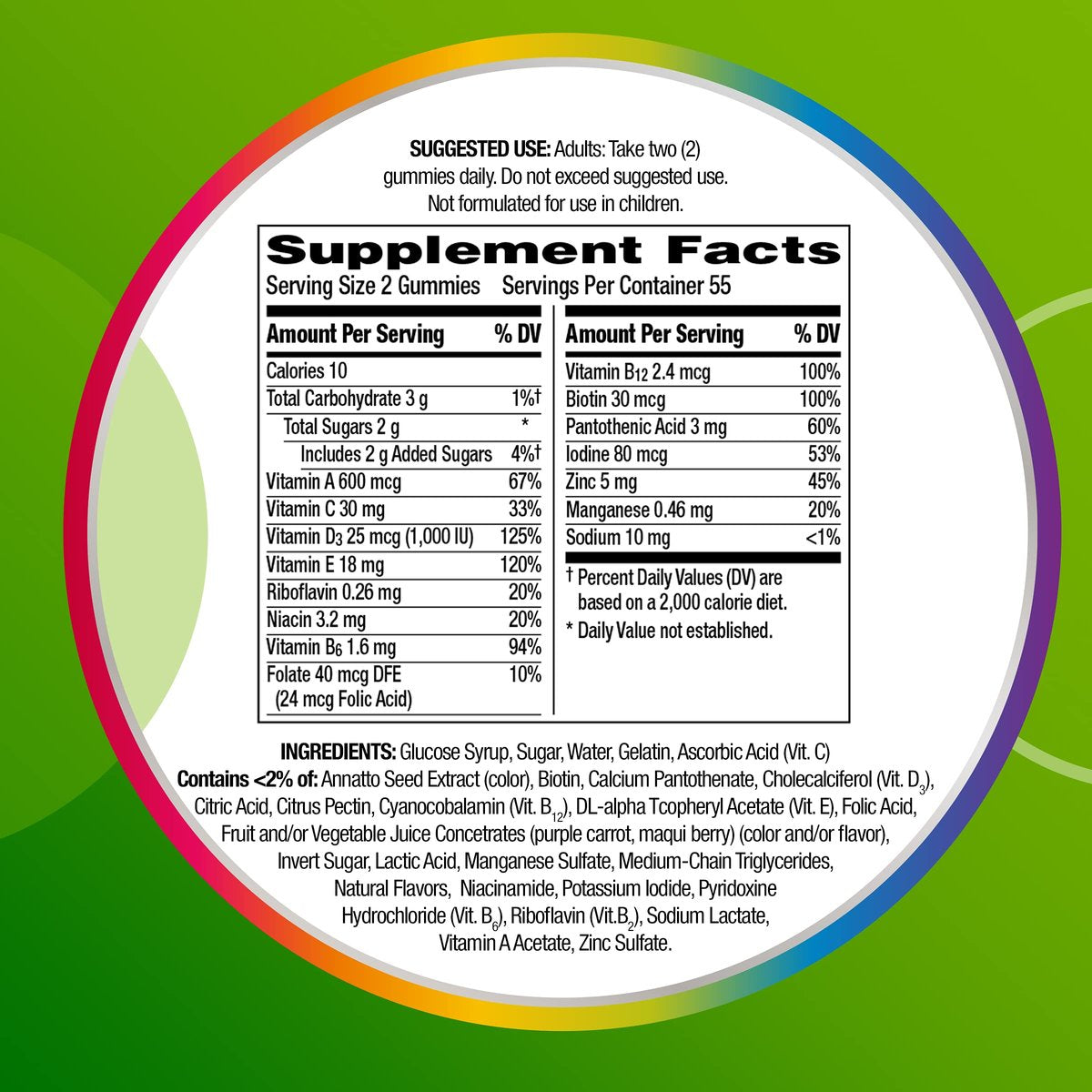 Centrum MultiGummies Gummibärchen Multivitamin für Erwachsene, Multivitamin-/Multimineralpräparat mit den Vitaminen D, B und E, gemischter Fruchtgeschmack - 180 Stück