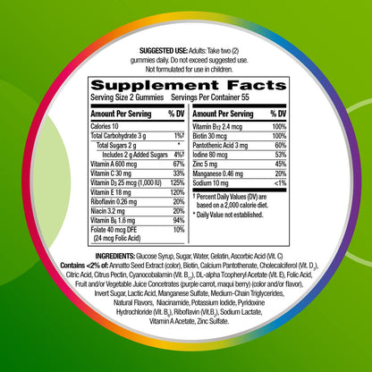 Centrum MultiGummies Gummibärchen Multivitamin für Erwachsene, Multivitamin-/Multimineralpräparat mit den Vitaminen D, B und E, gemischter Fruchtgeschmack - 180 Stück