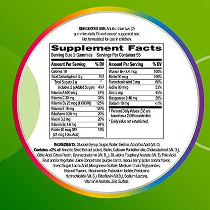 Centrum MultiGummies Gummibärchen Multivitamin für Erwachsene, Multivitamin-/Multimineralpräparat mit den Vitaminen D, B und E, gemischter Fruchtgeschmack - 180 Stück