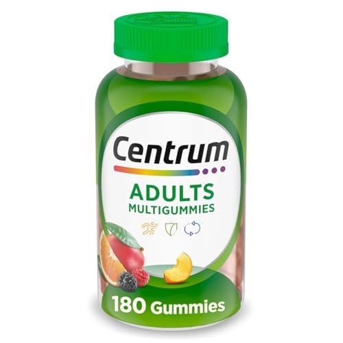 Centrum MultiGummies Gummibärchen Multivitamin für Erwachsene, Multivitamin-/Multimineralpräparat mit den Vitaminen D, B und E, gemischter Fruchtgeschmack - 180 Stück