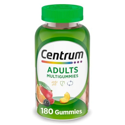 Centrum MultiGummies Gummibärchen Multivitamin für Erwachsene, Multivitamin-/Multimineralpräparat mit den Vitaminen D, B und E, gemischter Fruchtgeschmack - 180 Stück