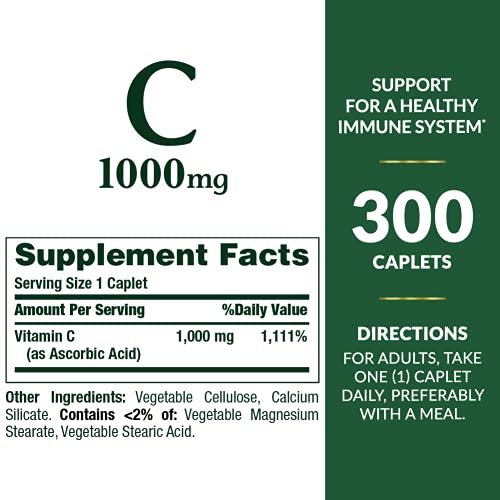 Nature's Bounty Vitamin C 1000 mg – Immunsystem & Antioxidantien, 300 vegetarische Kapseln