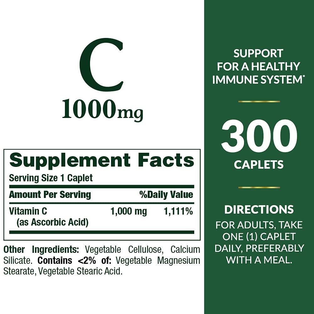 Nature's Bounty Vitamin C 1000 mg – Immunsystem & Antioxidantien, 300 vegetarische Kapseln