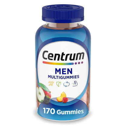 Centrum MultiGummies Gummie-Multivitamin für Männer, Multivitamin-/Mineralstoffpräparat mit Selen, Antioxidantien und Vitamin D3, gemischter Fruchtgeschmack – 170 Stück