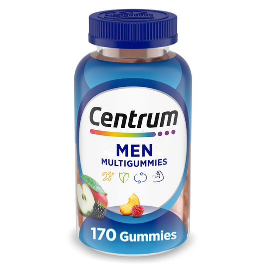Centrum MultiGummies Gummie-Multivitamin für Männer, Multivitamin-/Mineralstoffpräparat mit Selen, Antioxidantien und Vitamin D3, gemischter Fruchtgeschmack – 170 Stück