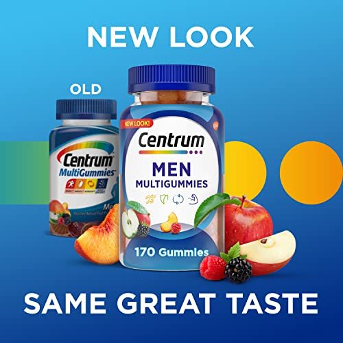 Centrum MultiGummies Gummie-Multivitamin für Männer, Multivitamin-/Mineralstoffpräparat mit Selen, Antioxidantien und Vitamin D3, gemischter Fruchtgeschmack – 170 Stück