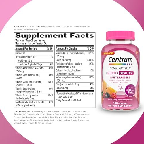 Centrum Multivitamin Gummies – 100 Stück, Tägliche Vitaminergänzung für Erwachsene
