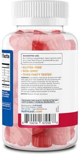 Nutricost Melatonin 1mg, 180 Gummis, Erdbeergeschmack – Glutenfrei, Nicht-GVO, Ohne Maissirup