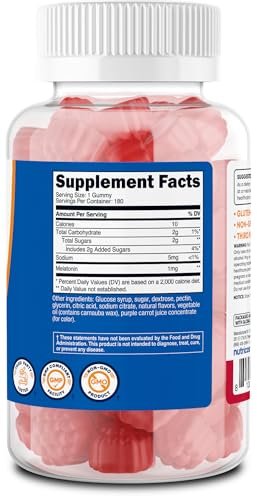 Nutricost Melatonin 1mg, 180 Gummis, Erdbeergeschmack – Glutenfrei, Nicht-GVO, Ohne Maissirup