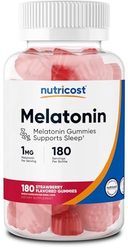 Nutricost Melatonin 1mg, 180 Gummis, Erdbeergeschmack – Glutenfrei, Nicht-GVO, Ohne Maissirup