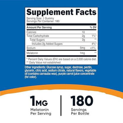 Nutricost Melatonin 1mg, 180 Gummis, Erdbeergeschmack – Glutenfrei, Nicht-GVO, Ohne Maissirup