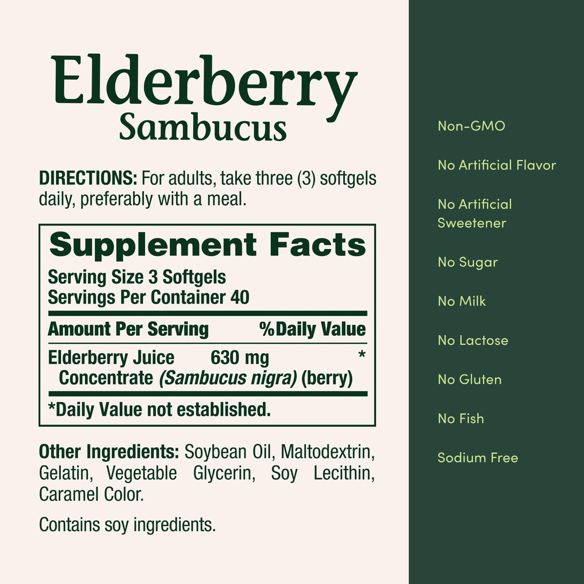 Nature's Bounty Sambucus Holunder Kräuterergänzung, Rapid Release Softgels, 630 mg pro Portion, 120 Stück