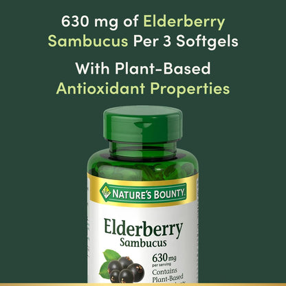 Nature's Bounty Sambucus Holunder Kräuterergänzung, Rapid Release Softgels, 630 mg pro Portion, 120 Stück