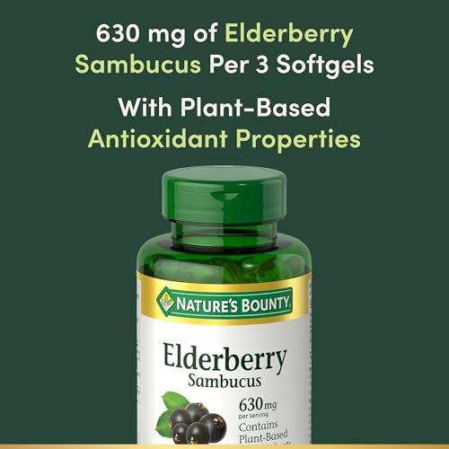 Nature's Bounty Sambucus Holunder Kräuterergänzung, Rapid Release Softgels, 630 mg pro Portion, 120 Stück