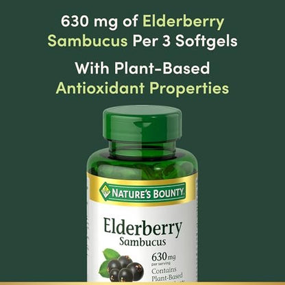 Nature's Bounty Sambucus Holunder Kräuterergänzung, Rapid Release Softgels, 630 mg pro Portion, 120 Stück