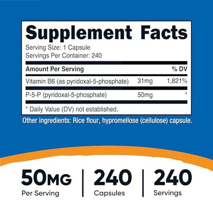 Nutricost P5P Vitamin B6 Supplement 50mg, 240 Kapseln (Pyridoxal-5-Phosphat) - Vegetarierfreundlich, Nicht-GVO, Glutenfrei