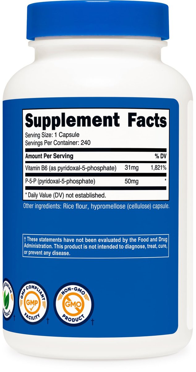 Nutricost P5P Vitamin B6 Supplement 50mg, 240 Kapseln (Pyridoxal-5-Phosphat) - Vegetarierfreundlich, Nicht-GVO, Glutenfrei