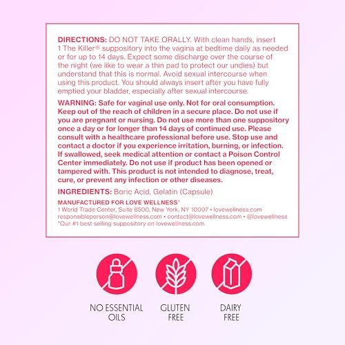 Love Wellness The Killer | Borsäure-Vaginalzäpfchen | pH-Balance & Geruchskontrolle für eine gesunde Vaginalflora | Schnell wirkend & parfümfrei | Sanft & effektiv | 14 Stück