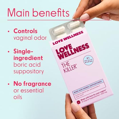 Love Wellness The Killer | Borsäure-Vaginalzäpfchen | pH-Balance & Geruchskontrolle für eine gesunde Vaginalflora | Schnell wirkend & parfümfrei | Sanft & effektiv | 14 Stück