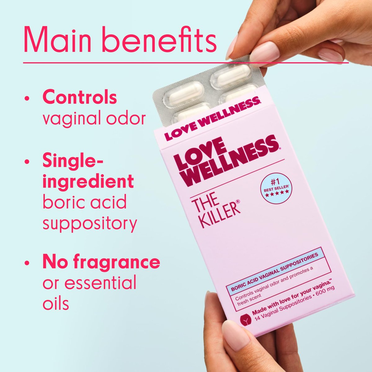 Love Wellness The Killer | Borsäure-Vaginalzäpfchen | pH-Balance & Geruchskontrolle für eine gesunde Vaginalflora | Schnell wirkend & parfümfrei | Sanft & effektiv | 14 Stück