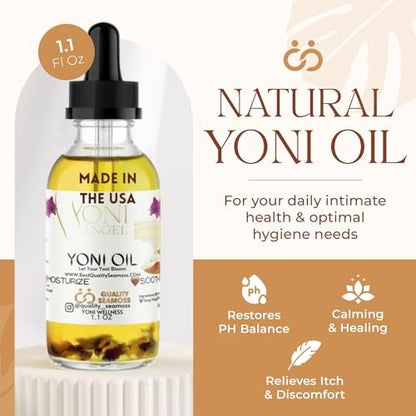 Yoni Oil Natürlich Minzfrisch Femininöl – Trockenheit, reduziert Geruch, stellt pH-Gleichgewicht wieder her, rein natürlich, Kräuter-Yoni-Mischung mit Teebaumöl, Lemongras, Jasmin & Kamillenölen, 30 ml