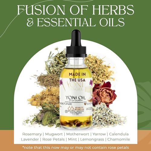 Yoni Oil Natürlich Minzfrisch Femininöl – Trockenheit, reduziert Geruch, stellt pH-Gleichgewicht wieder her, rein natürlich, Kräuter-Yoni-Mischung mit Teebaumöl, Lemongras, Jasmin & Kamillenölen, 30 ml
