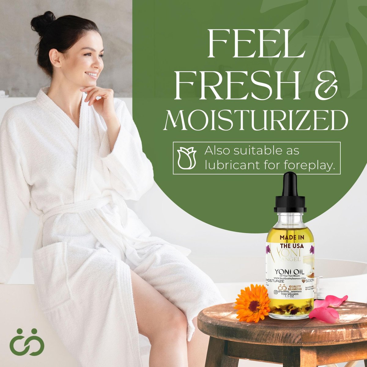 Yoni Oil Natürlich Minzfrisch Femininöl – Trockenheit, reduziert Geruch, stellt pH-Gleichgewicht wieder her, rein natürlich, Kräuter-Yoni-Mischung mit Teebaumöl, Lemongras, Jasmin & Kamillenölen, 30 ml
