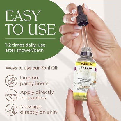 Yoni Oil Natürlich Minzfrisch Femininöl – Trockenheit, reduziert Geruch, stellt pH-Gleichgewicht wieder her, rein natürlich, Kräuter-Yoni-Mischung mit Teebaumöl, Lemongras, Jasmin & Kamillenölen, 30 ml