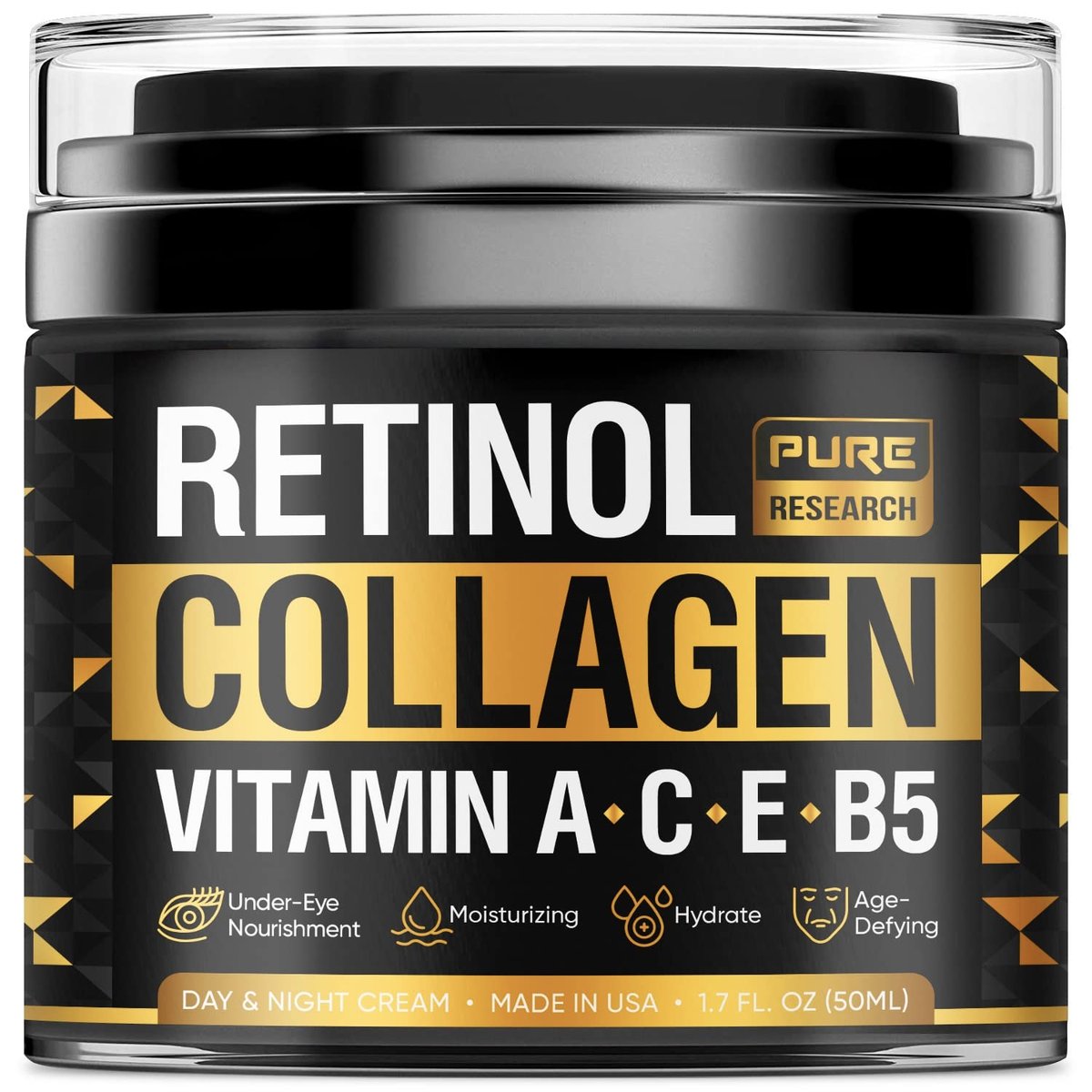 Retinol Gesichtscreme – Natürliche Anti-Falten-Creme – Anti-Aging Feuchtigkeitspflege mit Kollagen & Hyaluronsäure – Hydratisieren, Erneuern und Schützen Sie Ihre Haut 1,7 Unzen