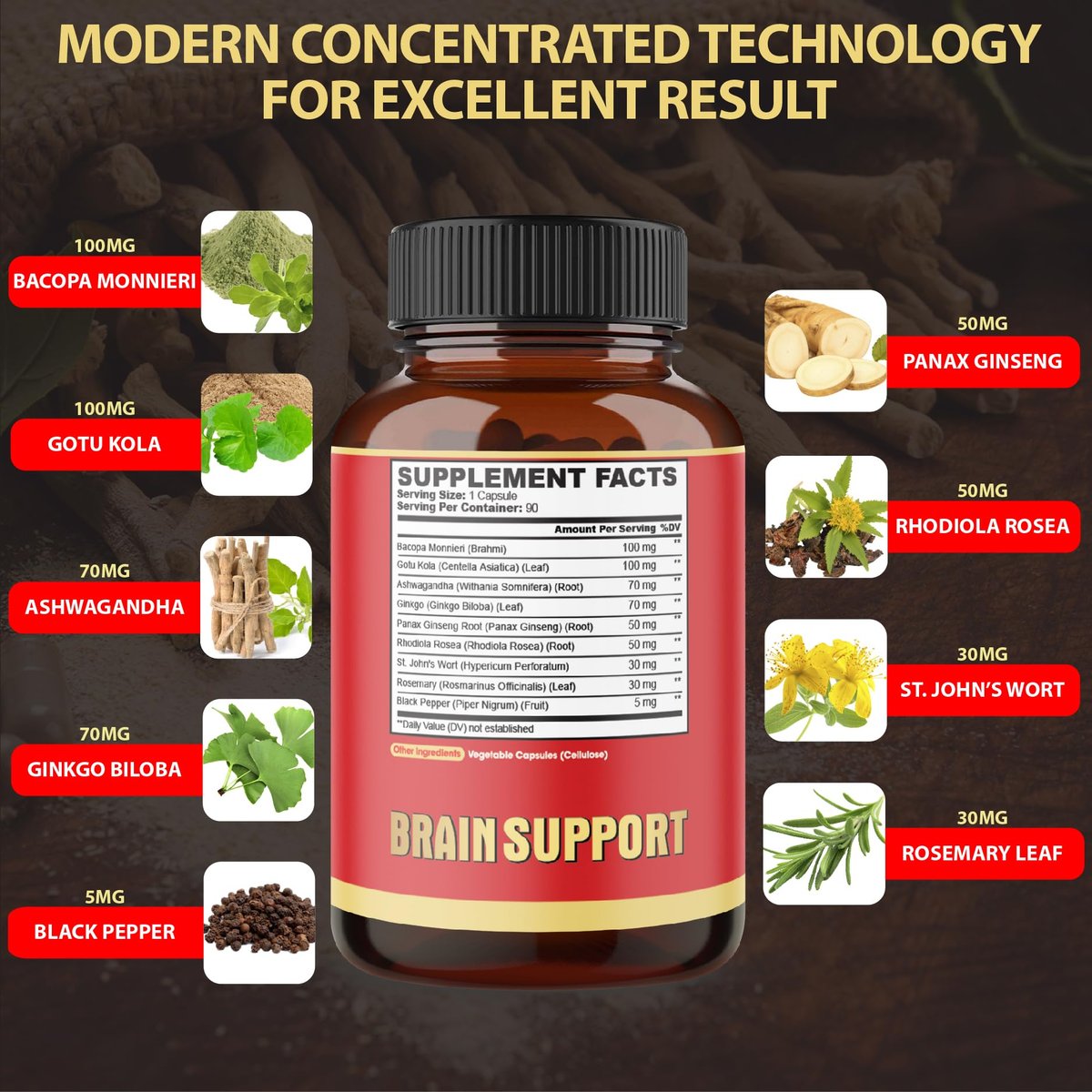 agobi 9in1 Gehirn Unterstützung Supplement – Konzentrierte Ashwagandha Wurzel, Gotu Kola Pulver, Bacopa Monnieri Pulver und mehr – 90 Kapseln – 3 Monate Vorrat