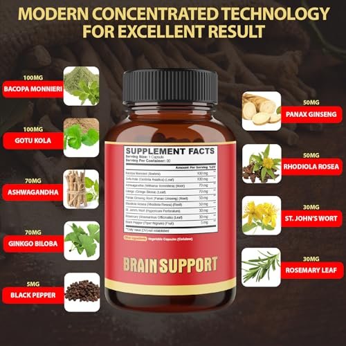 agobi 9in1 Gehirn Unterstützung Supplement – Konzentrierte Ashwagandha Wurzel, Gotu Kola Pulver, Bacopa Monnieri Pulver und mehr – 90 Kapseln – 3 Monate Vorrat