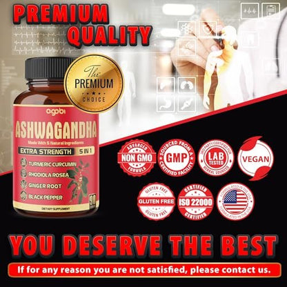 agobi 9in1 Gehirn Unterstützung Supplement – Konzentrierte Ashwagandha Wurzel, Gotu Kola Pulver, Bacopa Monnieri Pulver und mehr – 90 Kapseln – 3 Monate Vorrat