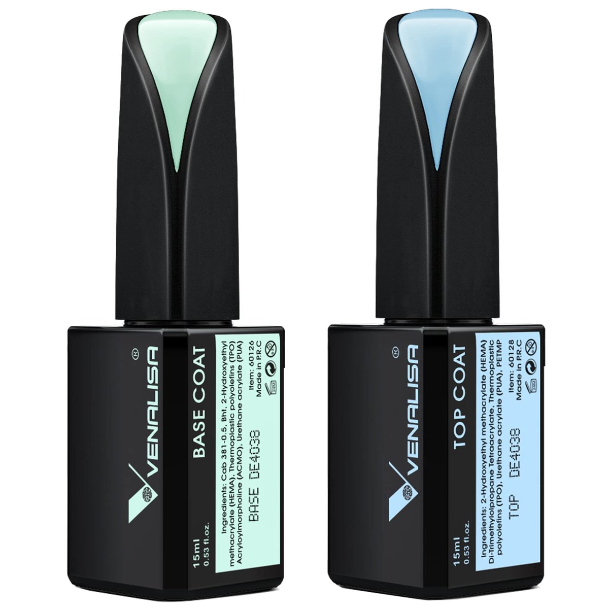 VENALISA 2er-Pack 15ml Gel-Nagellack Base und Top Coat Set, Hochglanz, Lang anhaltend, Kein Abwischen, LED-Gel-Kit