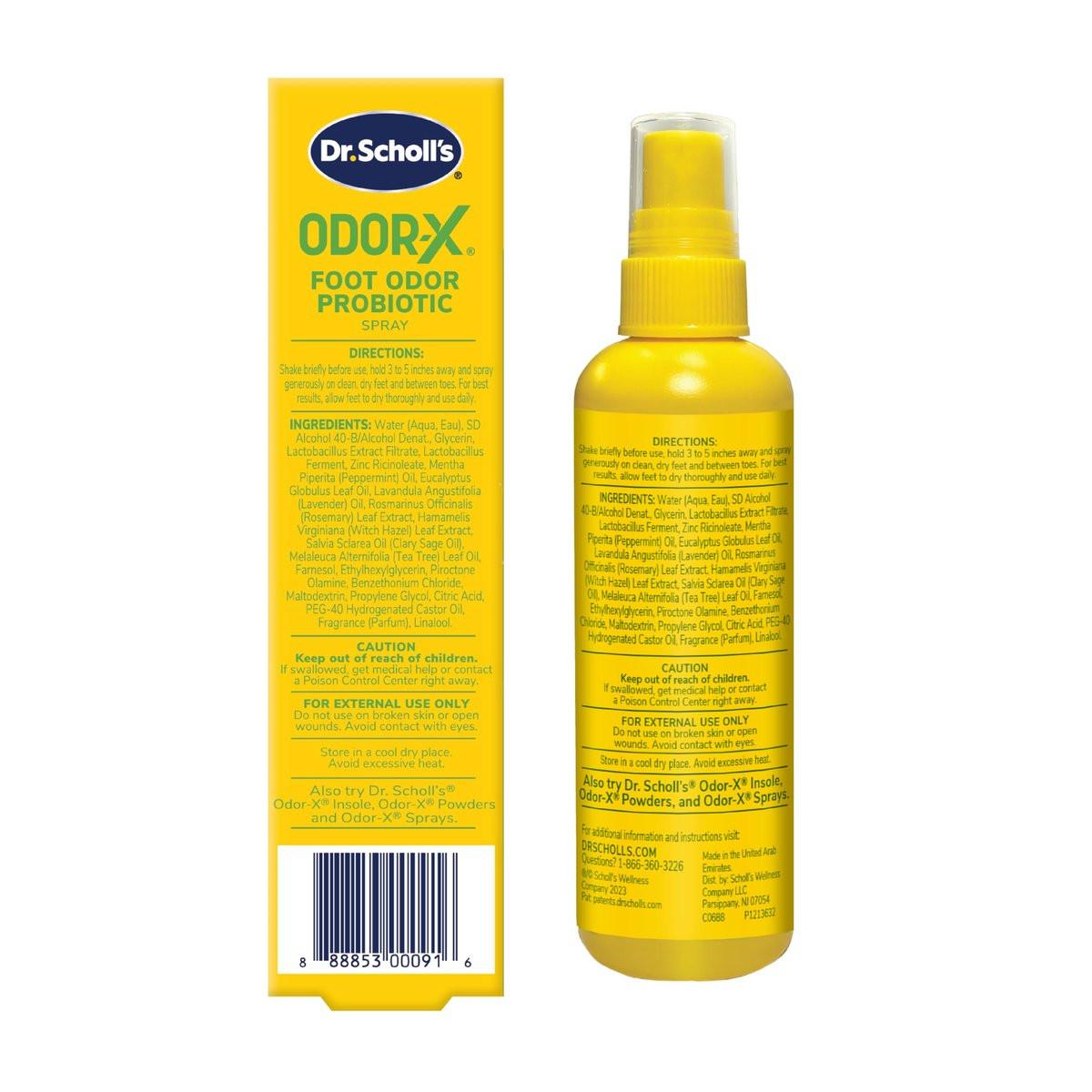Dr. Scholl's ODOR-X Fußgeruch Probiotischer Spray, 118 ml – Beseitigt sofort schlechte Gerüche und verhindert deren Wiederkehr