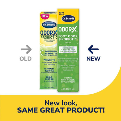 Dr. Scholl's ODOR-X Fußgeruch Probiotischer Spray, 118 ml – Beseitigt sofort schlechte Gerüche und verhindert deren Wiederkehr