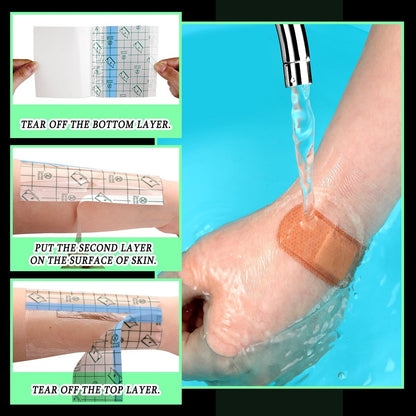 BBTO 50 Stück Transparente, klare, dehnbare, wasserdichte Wundauflagen – Große selbstklebende Folienpflaster (10 x 15 cm)