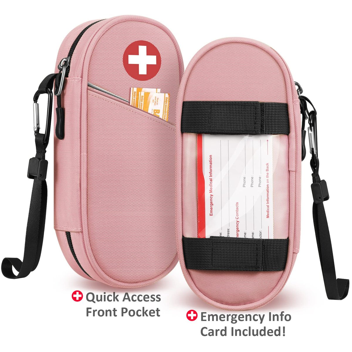 SITHON EpiPen Medizinisches Aufbewahrungsetui Isoliert, Reise-Medikamenten-Organizer-Tasche für 2 EpiPens, Asthma-Inhalator, Antihistaminikum, Auvi-Q, Allergie-Medikamente, Rosa