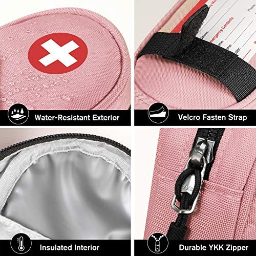 SITHON EpiPen Medizinisches Aufbewahrungsetui Isoliert, Reise-Medikamenten-Organizer-Tasche für 2 EpiPens, Asthma-Inhalator, Antihistaminikum, Auvi-Q, Allergie-Medikamente, Rosa