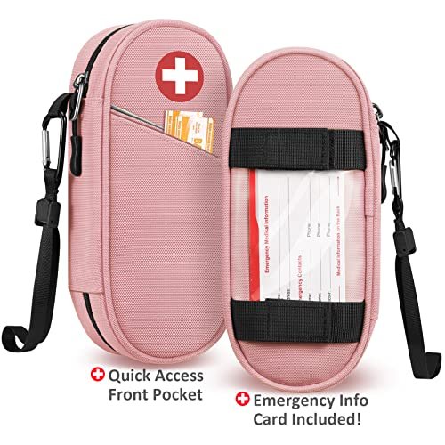 SITHON EpiPen Medizinisches Aufbewahrungsetui Isoliert, Reise-Medikamenten-Organizer-Tasche für 2 EpiPens, Asthma-Inhalator, Antihistaminikum, Auvi-Q, Allergie-Medikamente, Rosa