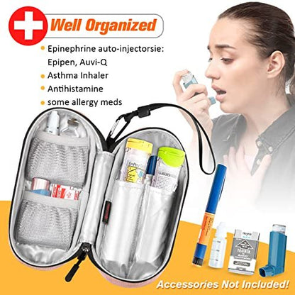 SITHON EpiPen Medizinisches Aufbewahrungsetui Isoliert, Reise-Medikamenten-Organizer-Tasche für 2 EpiPens, Asthma-Inhalator, Antihistaminikum, Auvi-Q, Allergie-Medikamente, Rosa