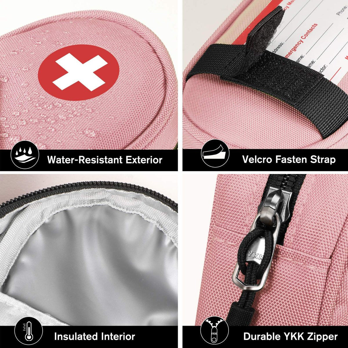 SITHON EpiPen Medizinisches Aufbewahrungsetui Isoliert, Reise-Medikamenten-Organizer-Tasche für 2 EpiPens, Asthma-Inhalator, Antihistaminikum, Auvi-Q, Allergie-Medikamente, Rosa