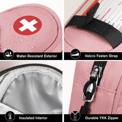 SITHON EpiPen Medizinisches Aufbewahrungsetui Isoliert, Reise-Medikamenten-Organizer-Tasche für 2 EpiPens, Asthma-Inhalator, Antihistaminikum, Auvi-Q, Allergie-Medikamente, Rosa