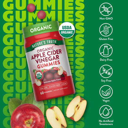 Nature's Truth Bio Apfelessig Gummibärchen | 60 Stück | Vegan, Glutenfrei & Nicht-GMO | USDA Bio | Apfelgeschmack