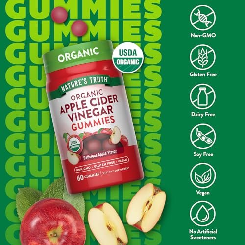 Nature's Truth Bio Apfelessig Gummibärchen | 60 Stück | Vegan, Glutenfrei & Nicht-GMO | USDA Bio | Apfelgeschmack