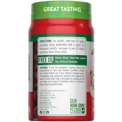 Nature's Truth Bio Apfelessig Gummibärchen | 60 Stück | Vegan, Glutenfrei & Nicht-GMO | USDA Bio | Apfelgeschmack