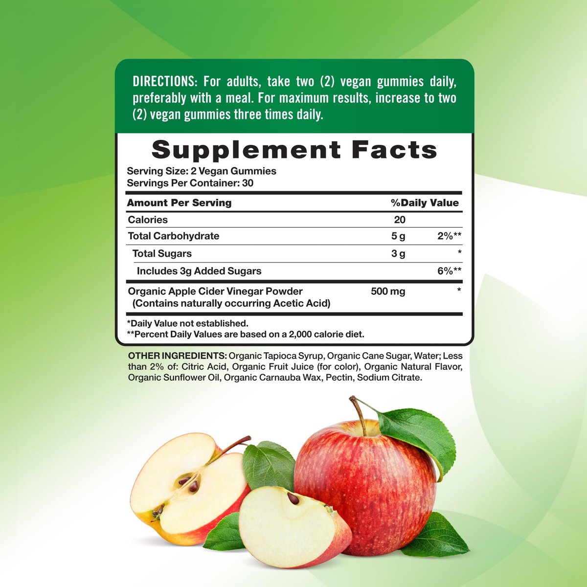 Nature's Truth Bio Apfelessig Gummibärchen | 60 Stück | Vegan, Glutenfrei & Nicht-GMO | USDA Bio | Apfelgeschmack