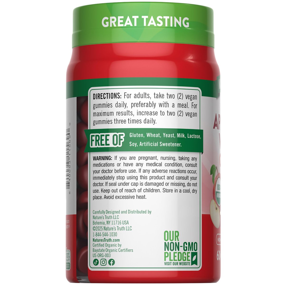 Nature's Truth Bio Apfelessig Gummibärchen | 60 Stück | Vegan, Glutenfrei & Nicht-GMO | USDA Bio | Apfelgeschmack